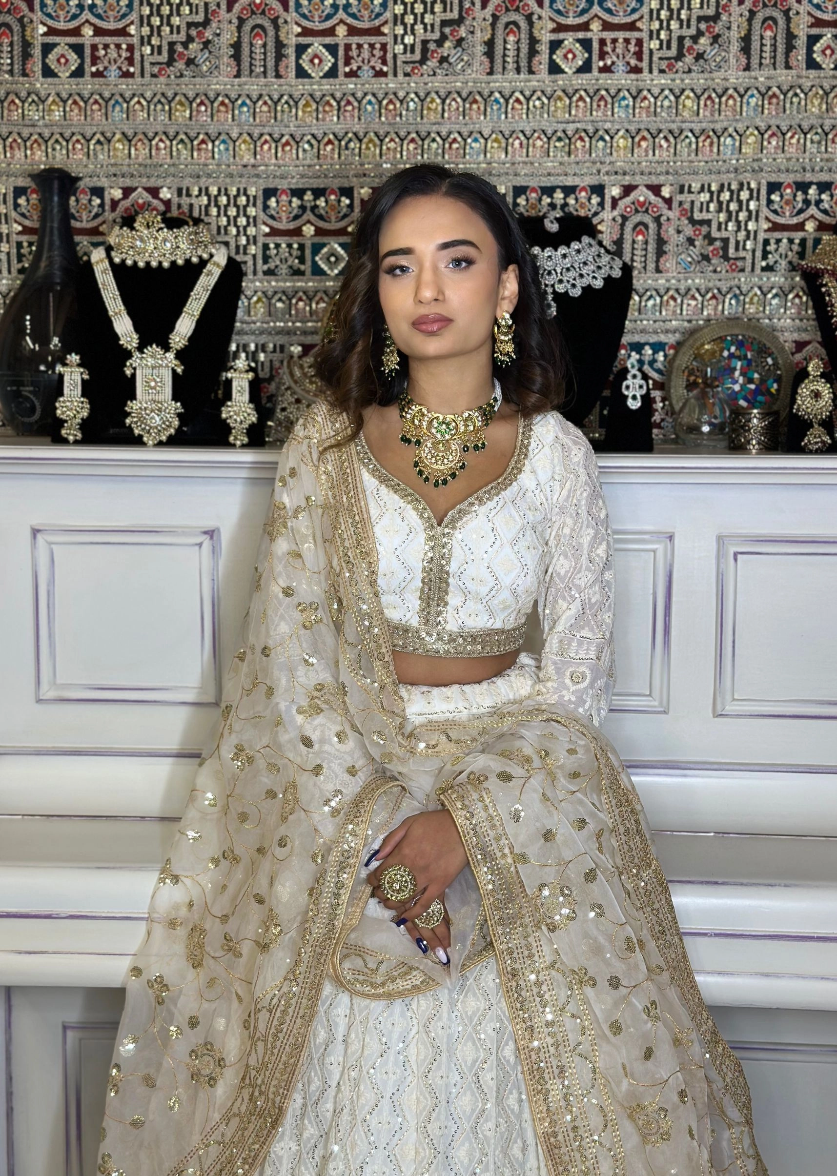 AVORY CHIKEN KARI LEHNGA WITH FULL SLEEVES BLOUSE.